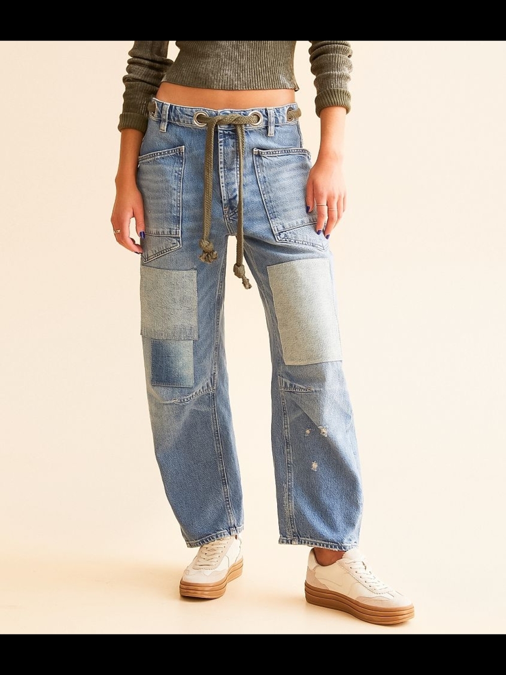 We The Free Light Blue Patchwork Boyfriend Jeans